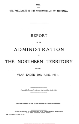 Report on the Administration of the Northern Territory for the Year