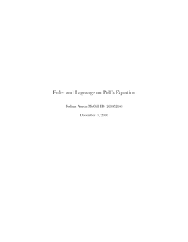 Euler and Lagrange on Pell's Equation