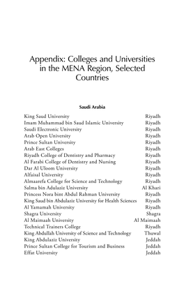 Colleges and Universities in the MENA Region, Selected Countries