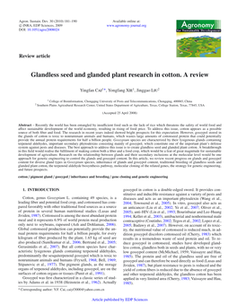 Glandless Seed and Glanded Plant Research in Cotton. a Review