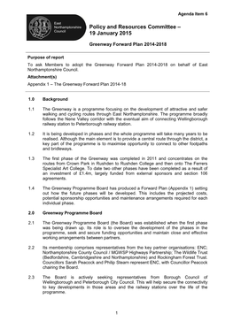 East Northamptonshire Greenway – Forward Plan 2014 to 2018 Document Version Control