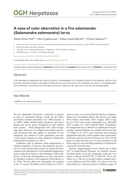 A Case of Color Aberration in a Fire Salamander (Salamandra Salamandra) Larva