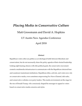 Placing Media in Conservative Culture