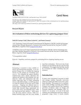 An Evaluation of Three Restraining Devices for Capturing Pampas Foxes