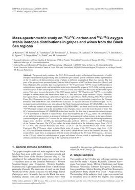 Mass-Spectrometric Study on 13C/12C Carbon and 18O/16O Oxygen Stable Isotopes Distributions in Grapes and Wines from the Black Sea Regions