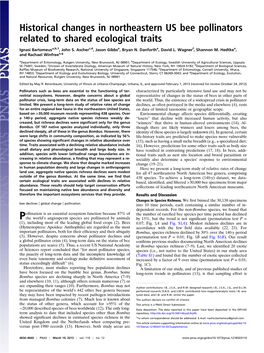 Historical Changes in Northeastern US Bee Pollinators Related to Shared Ecological Traits Ignasi Bartomeusa,B,1, John S