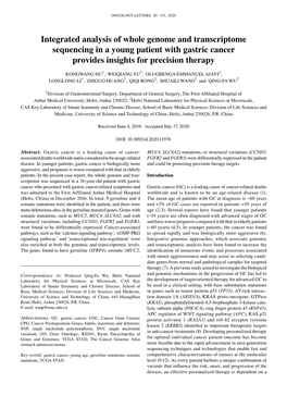 Integrated Analysis of Whole Genome and Transcriptome Sequencing in a Young Patient with Gastric Cancer Provides Insights for Precision Therapy