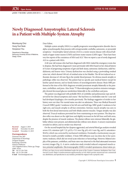 Newly Diagnosed Amyotrophic Lateral Sclerosis in a Patient with Multiple-System Atrophy