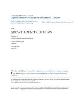 GROWTH of NITRIDE FILMS Yongfeng Lu University of Nebraska - Lincoln, Ylu2@Unl.Edu