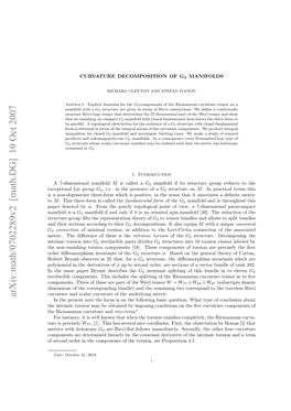 [Math.DG] 10 Oct 2007 Opnns He Fteeaepr Ftewy Tensor Weyl the C of Riemannian Part the Are These of of Splitting Three the Components