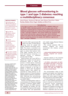 Blood Glucose Self-Monitoring in Type 1 and Type 2 Diabetes: Reaching a Multidisciplinary Consensus