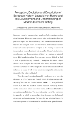 Leopold Von Ranke and His Development and Understanding of Modern Historical Writing