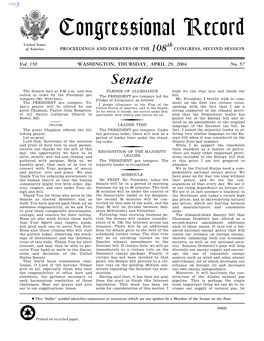 Congressional Record United States Th of America PROCEEDINGS and DEBATES of the 108 CONGRESS, SECOND SESSION