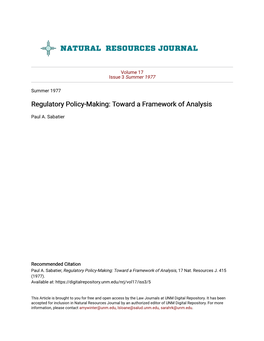 Regulatory Policy-Making: Toward a Framework of Analysis