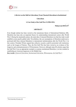 From Classical Liberalism to Institutional Liberalism a Case Study of the Gulf War I (1990-1991)