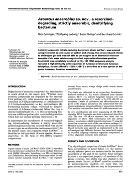 Azoarcus Anaerobius Sp. Nov., a Resorcinol- Degrading, Strictly Anaerobic, Denitrifying Bacterium