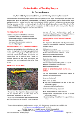 Lead Contamination at Shooting Ranges Page 1 of 3 COMPARISON with OTHER CONTAMINATION