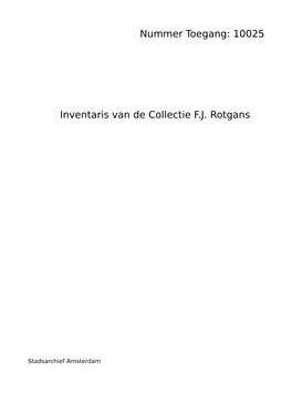 10025 Inventaris Van De Collectie FJ Rotgans