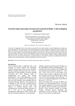 Review Article Current Status and Scope of Coral Reef