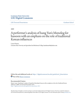 A Performer's Analysis of Isang Yun's Monolog for Bassoon with An