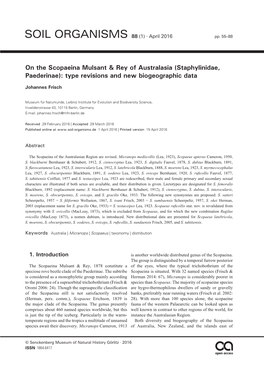 On the Scopaeina Mulsant & Rey of Australasia (Staphylinidae, Paederinae): Type Revisions and New Biogeographic Data