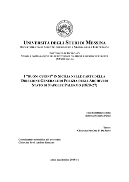 Università Degli Studi Di Messina Dipartimento Di Scienze Giuridiche E Storia Delle Istituzioni
