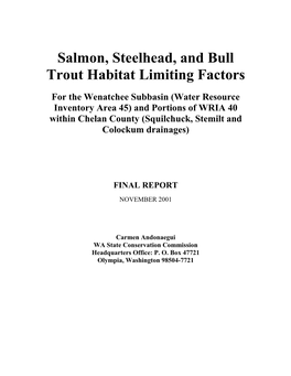 Salmon, Steelhead, and Bull Trout Habitat Limiting Factors