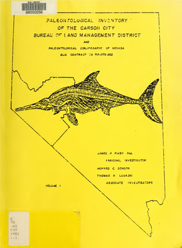 Paleontological Inventory of the Carson City Bureau of Land Management District