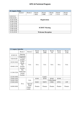 IHTC-16 Technical Program