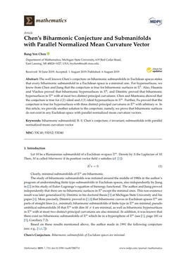 Chen's Biharmonic Conjecture and Submanifolds with Parallel Normalized Mean Curvature Vector