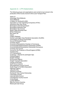 Appendix H – LTP3 Stakeholders