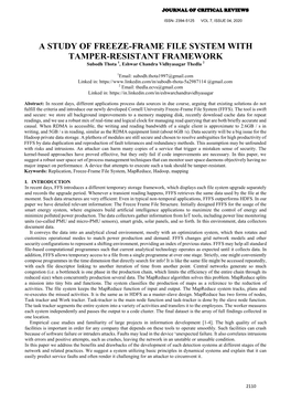 A STUDY of FREEZE-FRAME FILE SYSTEM with TAMPER-RESISTANT FRAMEWORK Subodh Thota 1, Eshwar Chandra Vidhyasagar Thedla 2