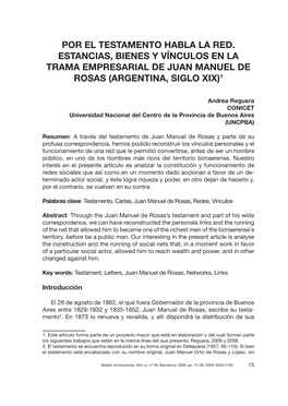 Por El Testamento Habla La Red. Estancias, Bienes Y Vínculos En La Trama Empresarial De Juan Manuel De Rosas (Argentina, Siglo Xix)1