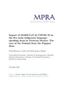 Impact of (SARS-Cov-2) COVID 19 on the Five Main Indigenous Language- Speaking Areas in Veracruz Mexico: the Case of the Nahuatl from the Pajapan Zone