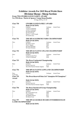 Sheep Section from (750) GWOBR LLOYD FAMILY AWARD to (759) Rwas / Marks & Spencer Young Sheep Handler 19 Aug 2019 at 11:35