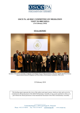 OSCE PA AD HOC COMMITTEE on MIGRATION VISIT to BRUSSELS (5-6 February 2018)