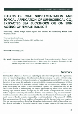 Effects of Oral Supplementation Ano Topical Application of Supercritical C02 Extracted Sea Buckthorn Oil on Skin Ageing of Female Subjects