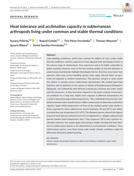 Heat Tolerance and Acclimation Capacity in Subterranean Arthropods Living Under Common and Stable Thermal Conditions