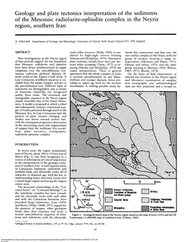 Geology and Plate Tectonics Interpretation of the Sediments of the Mesozoic Radiolarite-Ophiolite Complex in the Neyriz Region, Southern Iran