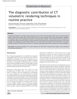 The Diagnostic Contribution of CT Volumetric Rendering Techniques In