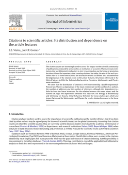 Journal of Informetrics Citations to Scientific Articles: Its Distribution And