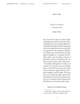 . . Anthony P. Andres the Place of Conversion in Aristotelian Logic Anthony P. Andres from at Least the Time of John of St