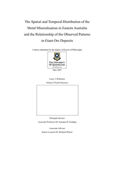 The Spatial and Temporal Distribution of the Metal Mineralisation in Eastern Australia and the Relationship of the Observed Patterns to Giant Ore Deposits