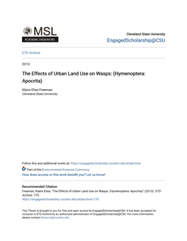 The Effects of Urban Land Use on Wasps: (Hymenoptera: Apocrita)