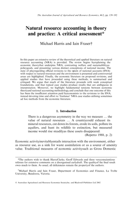 Natural Resource Accounting in Theory and Practice: a Critical Assessment*