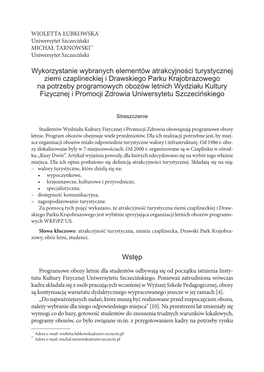 Wykorzystanie Wybranych Elementów Atrakcyjności Turystycznej Ziemi Czaplineckiej I Drawskiego Parku Krajobrazowego Na Potrzeb