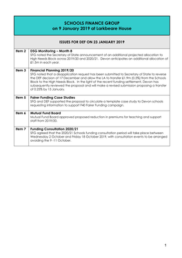 SCHOOLS FINANCE GROUP on 9 January 2019 at Larkbeare House