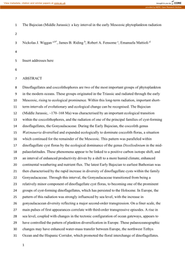 (Middle Jurassic): a Key Interval in the Early Mesozoic Phytoplankton Radiation