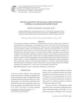 Diversity of Parasites in Wild Astronotus Ocellatus (Perciformes, Cichlidae), an Ornamental and Food Fish in Brazil