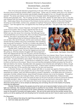 June 2020 “Wonder Women – Then and Now” One of My Favourite Television Programmes in the Late 1970’S Was Wonder Woman